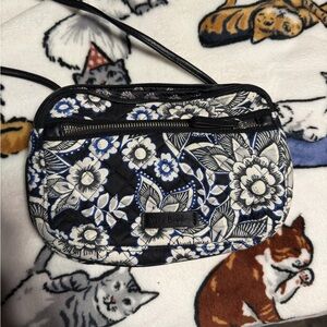 Vera Bradley Quilted Floral Crossbody Bag in Black & White with Blue Accents